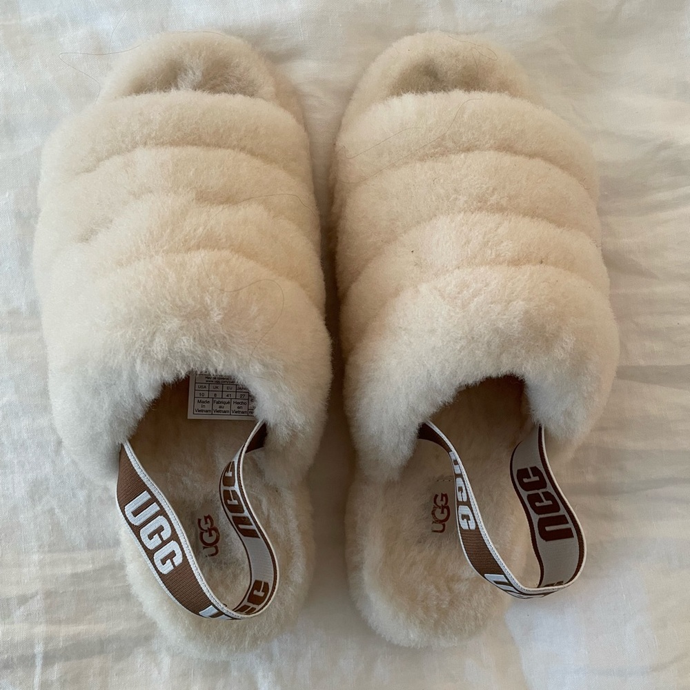 UGG FLUFF YEAH SLIDE NATURAL 10